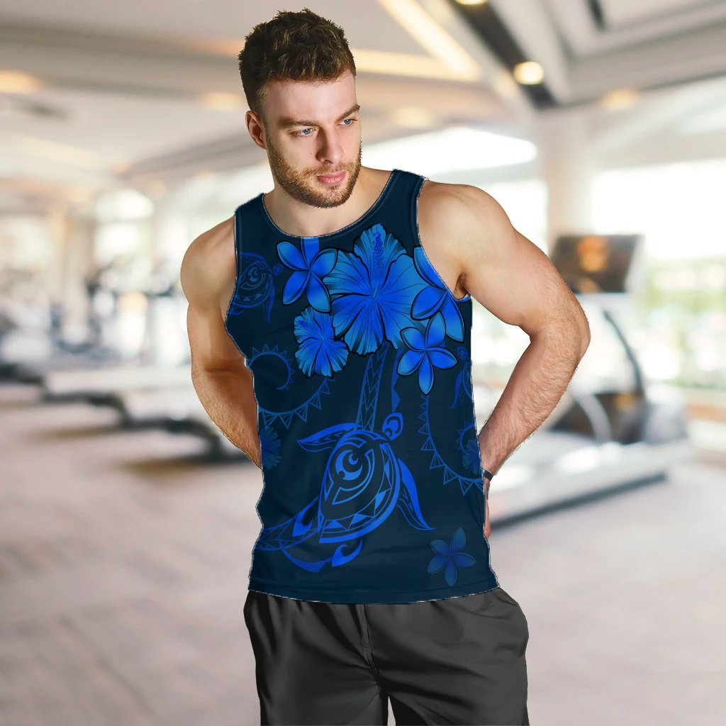 Hawaiian Turtles Hibiscus Plumeria Polynesian Tank Top - Blue - AH - Polynesian Pride