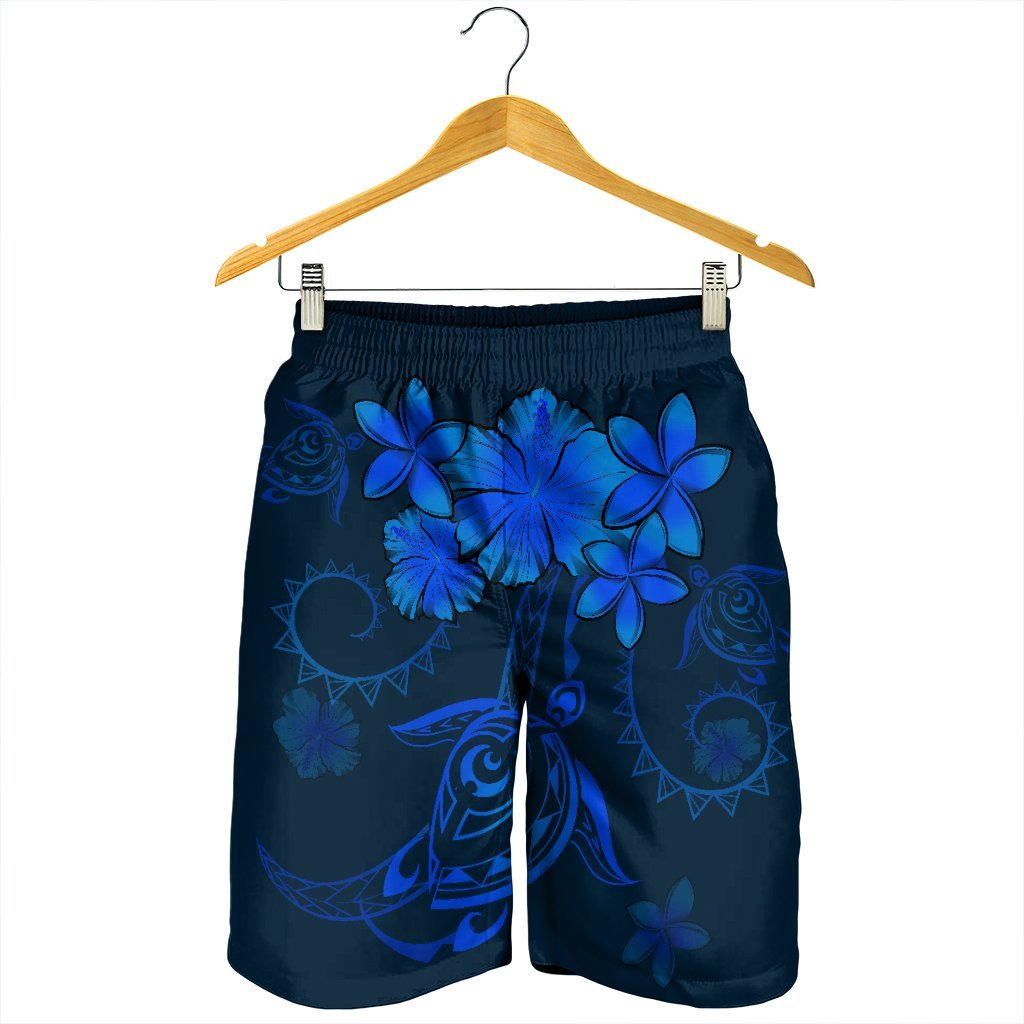 Hawaiian Turtles Hibiscus Plumeria Polynesian Men's Shorts - Blue - AH - Polynesian Pride