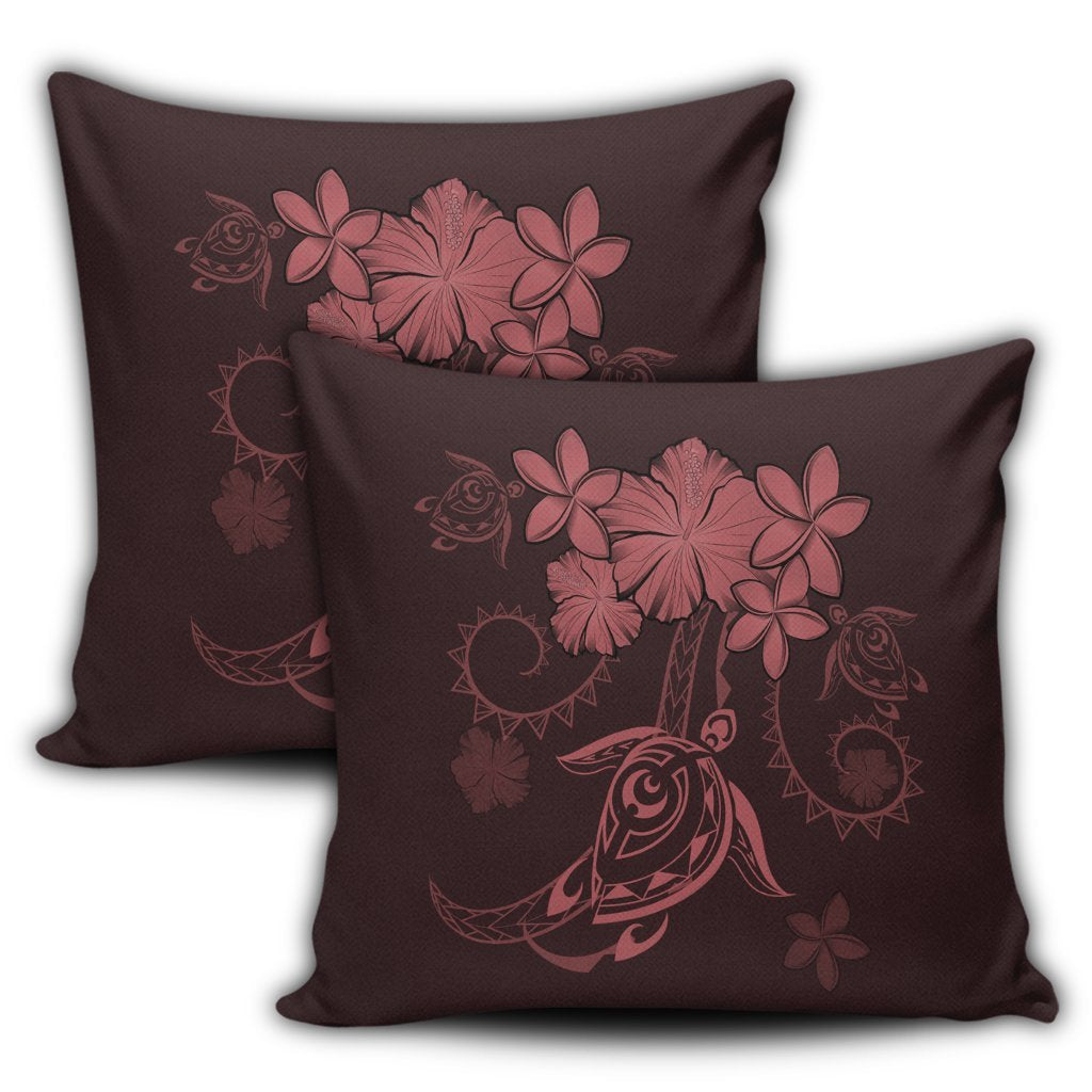 Hawaiian Turtles Hibiscus Plumeria Polynesian Pillow Covers - Pink - AH - Polynesian Pride