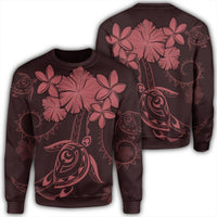 Hawaiian Turtles Hibiscus Plumeria Polynesian Sweatshirt - Pink - AH Unisex Black - Polynesian Pride