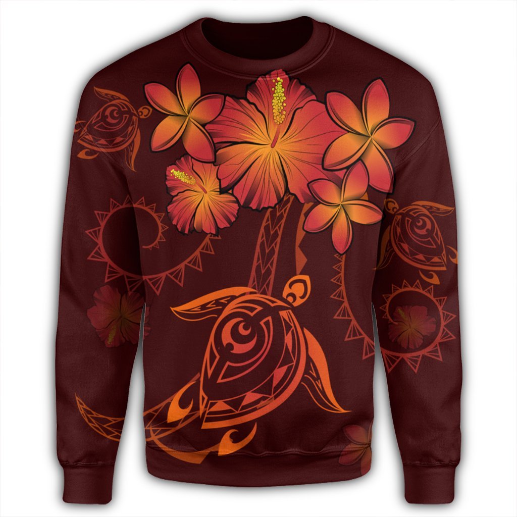 Hawaiian Turtles Hibiscus Plumeria Polynesian Sweatshirt - Red - AH - Polynesian Pride