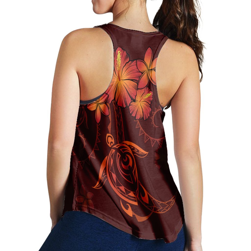 Hawaiian Turtles Hibiscus Plumeria Polynesian Racerback Tank - Red - AH - Polynesian Pride