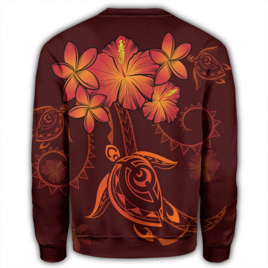 Hawaiian Turtles Hibiscus Plumeria Polynesian Sweatshirt - Red - AH - Polynesian Pride