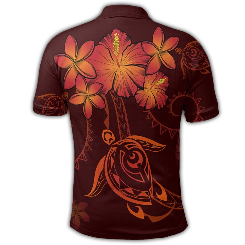 Hawaiian Turtles Hibiscus Plumeria Polynesian Polo Shirt Red - Polynesian Pride