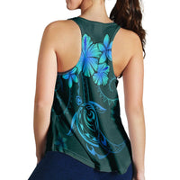 Hawaiian Turtles Hibiscus Plumeria Polynesian Racerback Tank - Turquoise - AH - Polynesian Pride