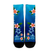 Hawaiian Tuttle And Plumeria Flower In The Sea Polynesian Crew Socks - AH - Polynesian Pride