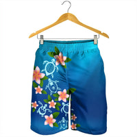 Hawaiian Tuttle And Plumeria Flower In The Sea Polynesian Men's Shorts - AH - Polynesian Pride