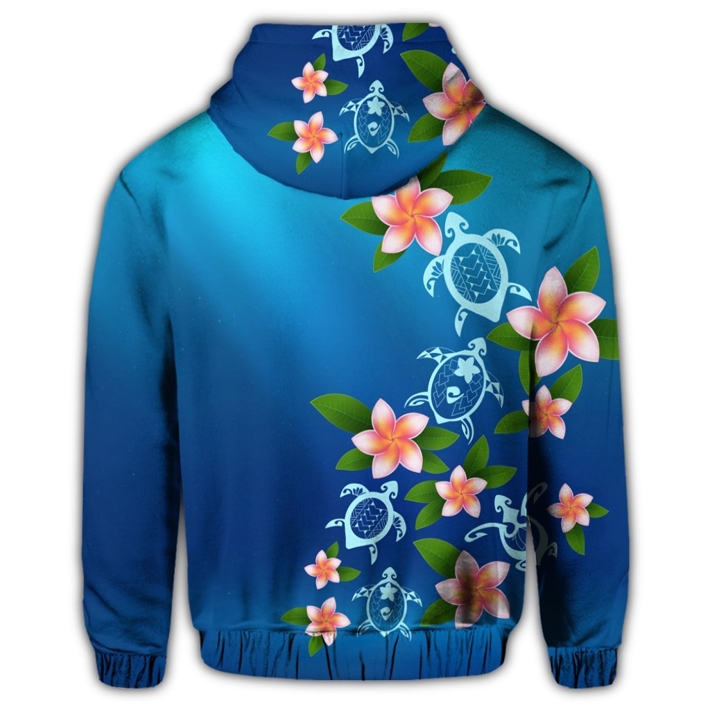 Hawaiian Tuttle and Plumeria Flower In The Sea Polynesian Zip Hoodie - Polynesian Pride