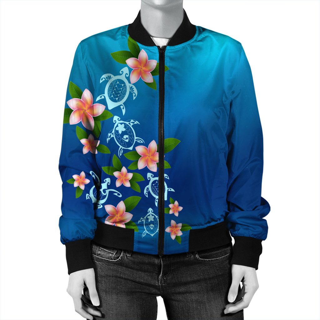 Hawaiian Tuttle And Plumeria Flower In The Sea Polynesian Bomber Jacket - AH - Polynesian Pride