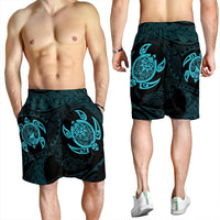 Hawaiian Two Turtle Polynesian Men's Shorts Blue AH - Polynesian Pride