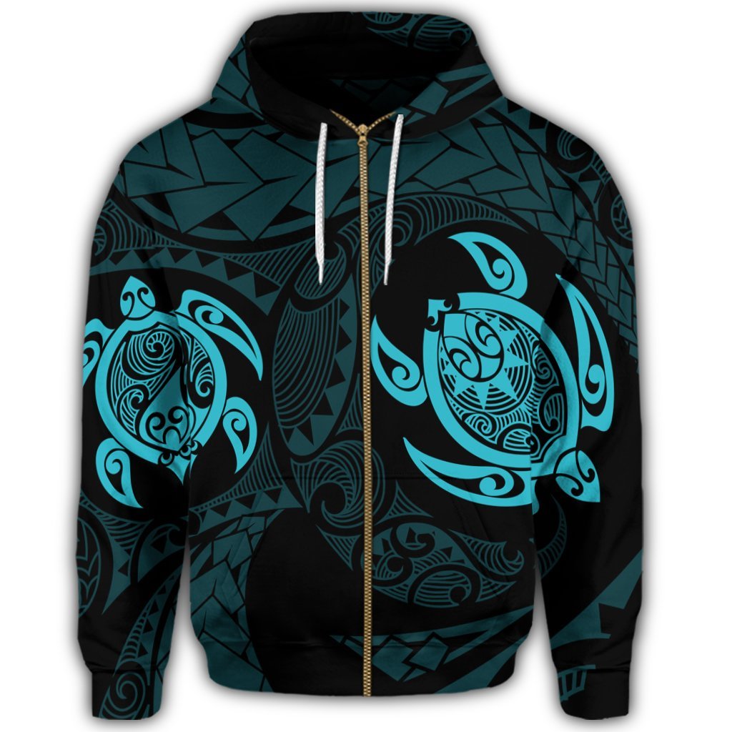 Hawaiian Two Turtle Polynesian Zip Hoodie Blue - Polynesian Pride