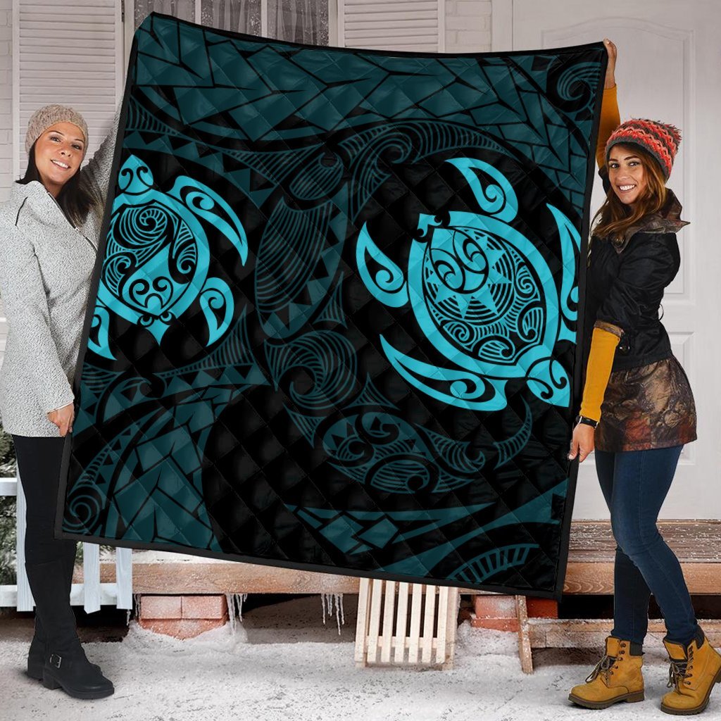 Hawaiian Two Turtle Polynesian Premium Quilts Blue AH - Polynesian Pride