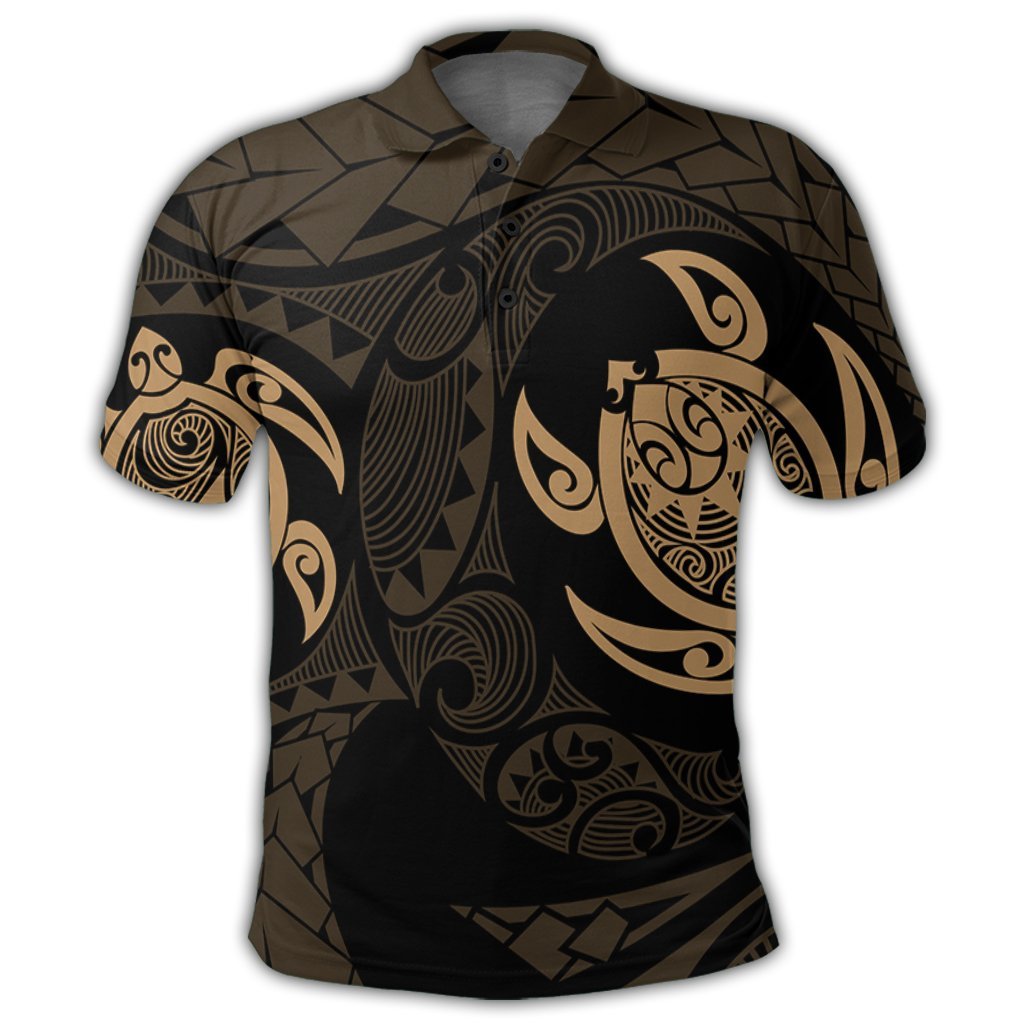 Hawaiian Two Turtle Polynesian Polo Shirt Gold - Polynesian Pride