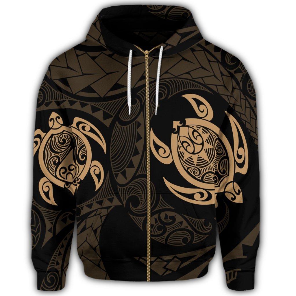 Hawaiian Two Turtle Polynesian Zip Hoodie Gold - Polynesian Pride