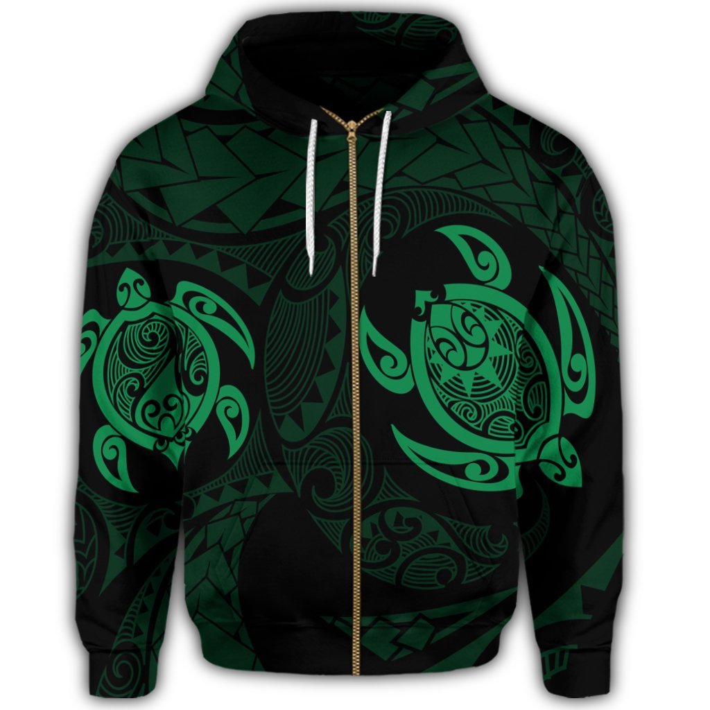 Hawaiian Two Turtle Polynesian Zip Hoodie Green - Polynesian Pride