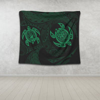 Hawaiian Two Turtle Polynesian Tapestry Green AH - Polynesian Pride