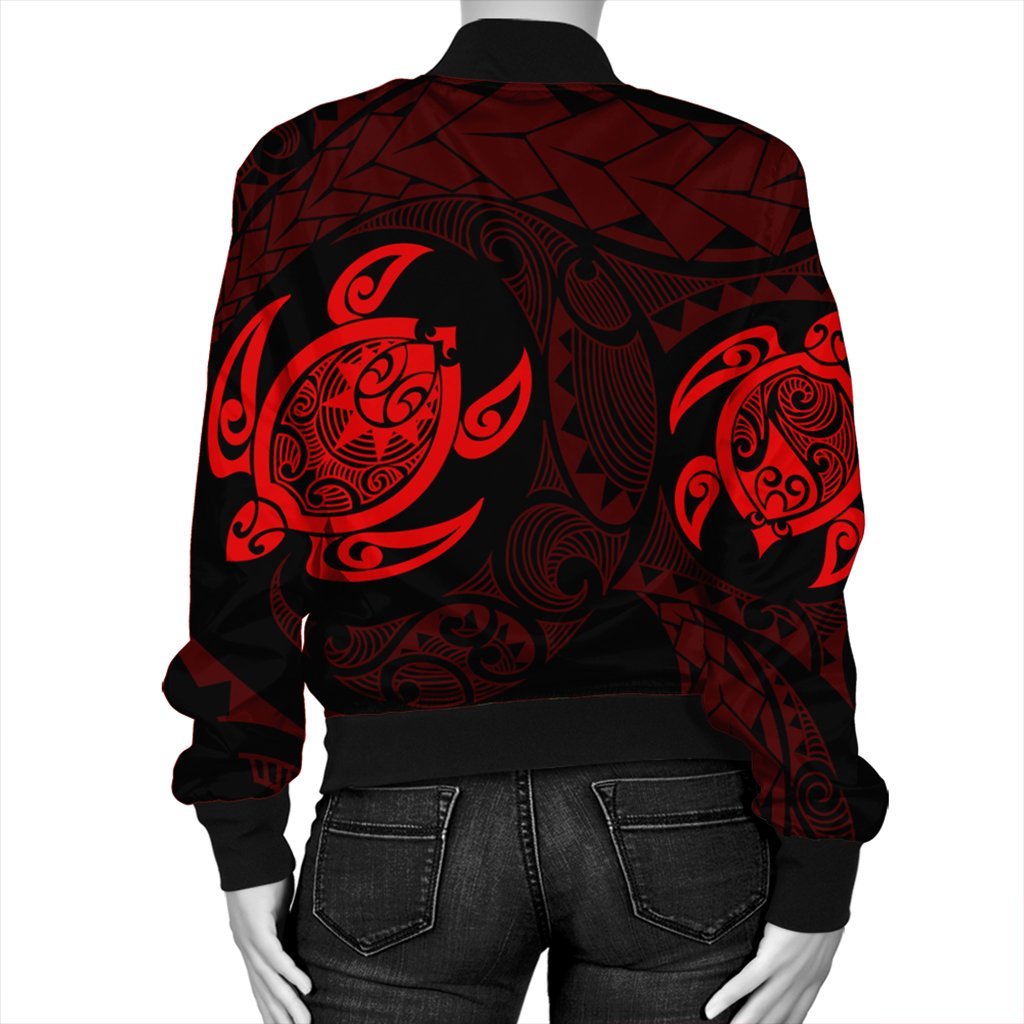 Hawaiian Two Turtle Polynesian Bomber Jacket Red AH - Polynesian Pride