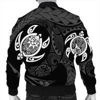 Hawaiian Two Turtle Polynesian Bomber Jacket White AH - Polynesian Pride