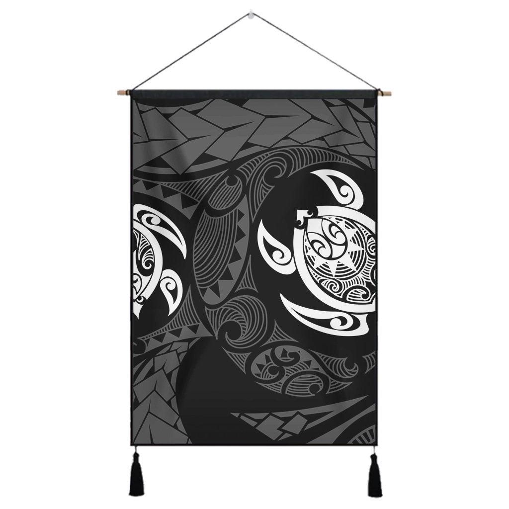 Hawaiian Two Turtle Polynesian Hanging Poster White AH Hanging Poster Cotton And Linen - Polynesian Pride