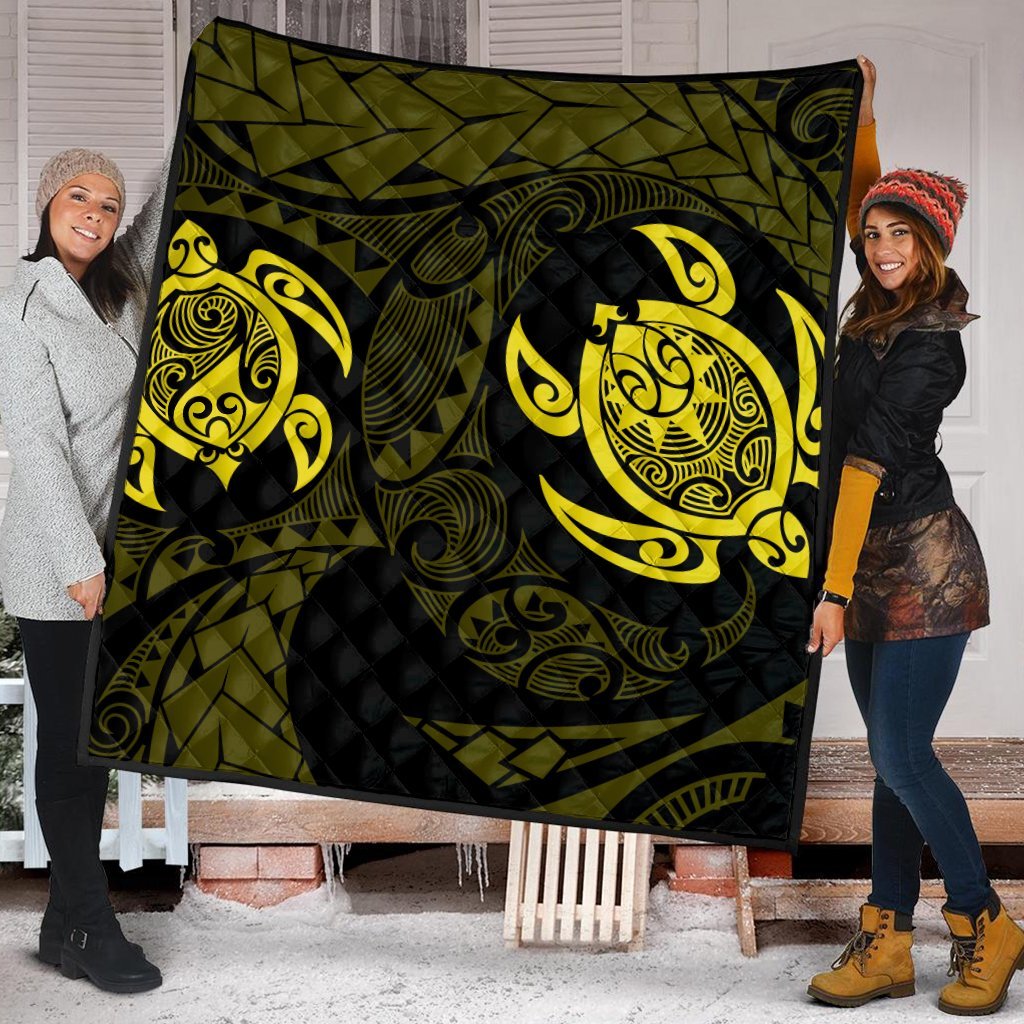 Hawaiian Two Turtle Polynesian Premium Quilts Yellow AH - Polynesian Pride