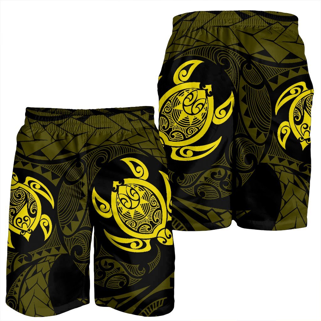 Hawaiian Two Turtle Polynesian Men's Shorts Yellow AH - Polynesian Pride