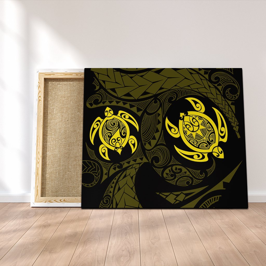 Hawaiian Two Turtle Polynesian Canvas Yellow AH Canvas Poly-cotton - Polynesian Pride