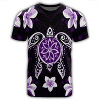 Hawaiian Violet Turtle Plumeria T Shirt AH - Polynesian Pride