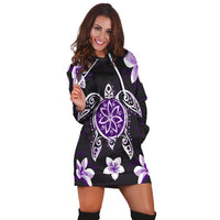 Hawaiian Violet Turtle Plumeria Hoodie Dress AH - Polynesian Pride