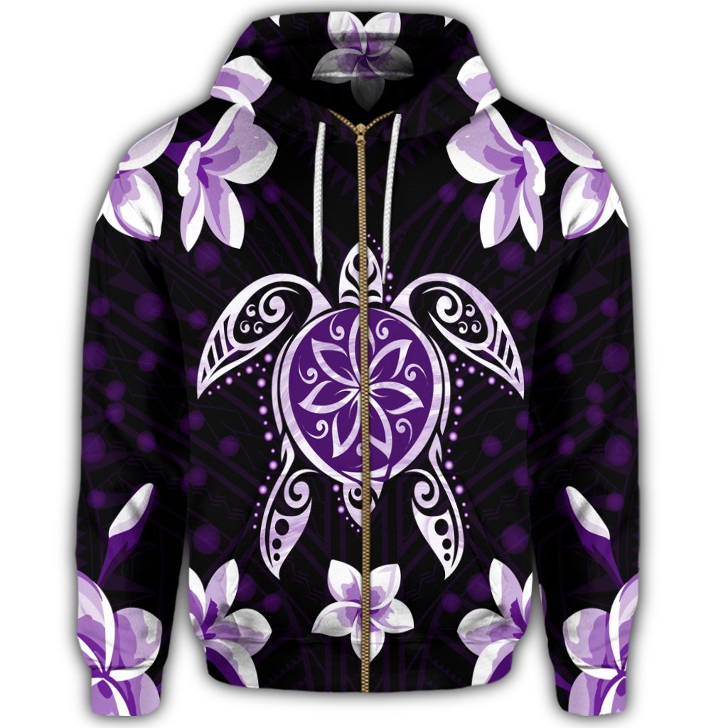 Hawaiian Violet Turtle Plumeria Zip Hoodie - Polynesian Pride