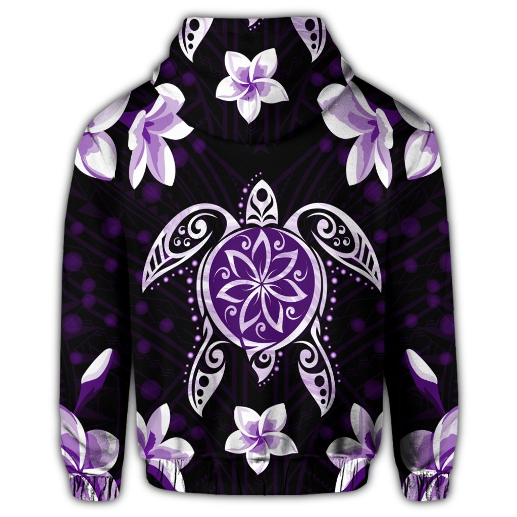 Hawaiian Violet Turtle Plumeria Zip Hoodie - Polynesian Pride