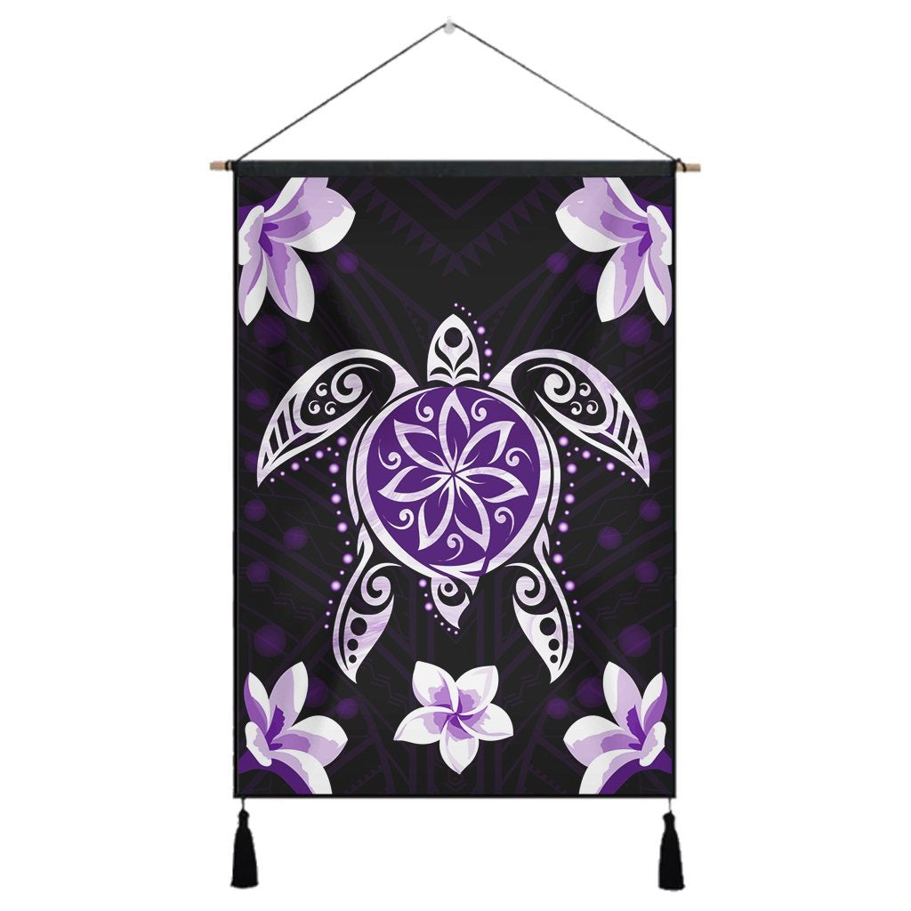 Hawaiian Violet Turtle Plumeria Hanging Poster AH Hanging Poster Cotton And Linen - Polynesian Pride