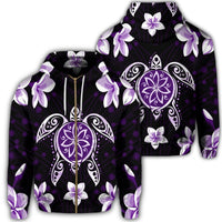Hawaiian Violet Turtle Plumeria Zip Hoodie Unisex Art - Polynesian Pride