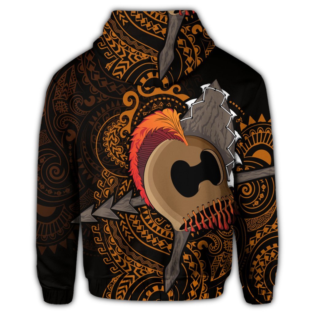 Hawaiian Warrior Helmet Kanaka Polynesian Zip Hoodie - Polynesian Pride