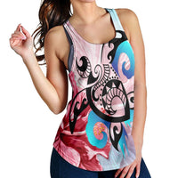 Hawaiian Wave Hibiscus Watercolor Turtle Polynesian Racerback Tank - AH - Polynesian Pride