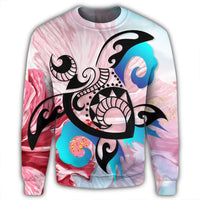 Hawaiian Wave Hibiscus Watercolor Turtle Polynesian Sweatshirt - AH - Polynesian Pride