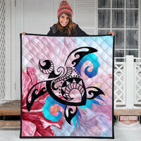 Hawaiian Wave Hibiscus Watercolor Turtle Polynesian Premium Quilts - AH - Polynesian Pride