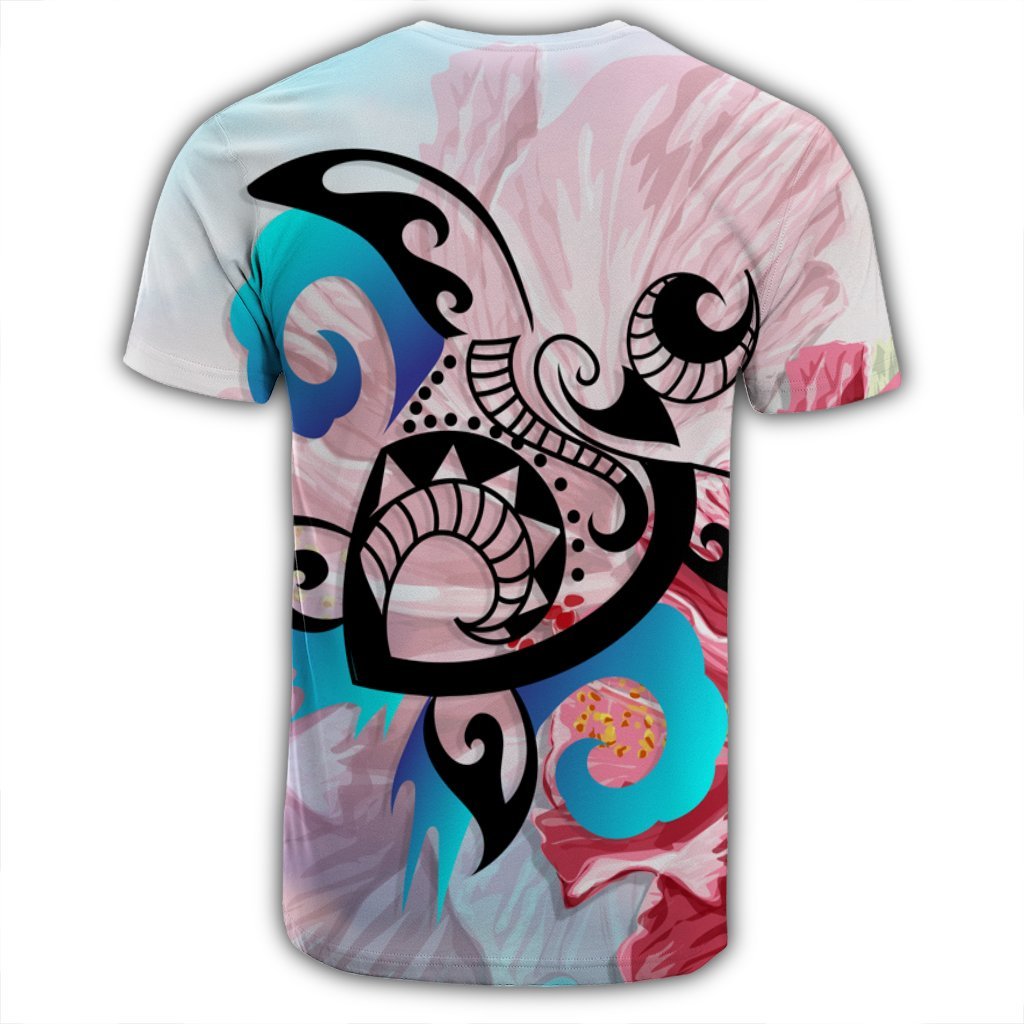 Hawaiian Wave Hibiscus Watercolor Turtle Polynesian T Shirt AH - Polynesian Pride