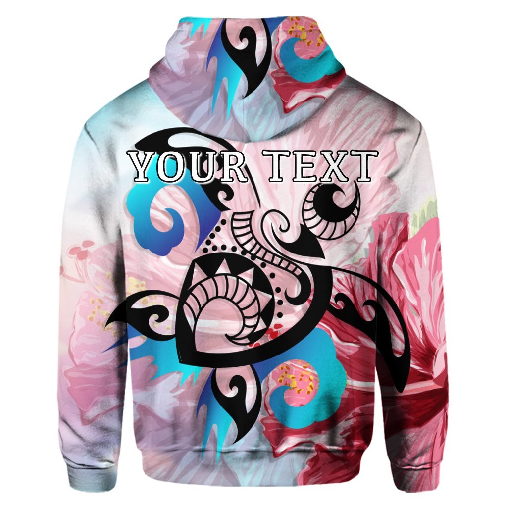 Custom Hawaiian Wave Hibiscus Watercolor Turtle Polynesian Hoodie - Polynesian Pride