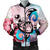 Hawaiian Wave Hibiscus Watercolor Turtle Polynesian Bomber Jacket - AH Black Unisex - Polynesian Pride