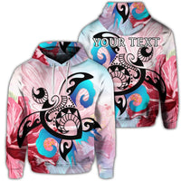Custom Hawaiian Wave Hibiscus Watercolor Turtle Polynesian Hoodie Unisex Art - Polynesian Pride