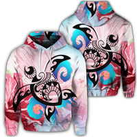 Hawaiian Wave Hibiscus Watercolor Turtle Polynesian Hoodie Unisex Art - Polynesian Pride