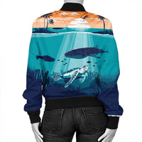Hawaiian Whale And Turtle In Sunset Polynesian Bomber Jacket - AH - Polynesian Pride
