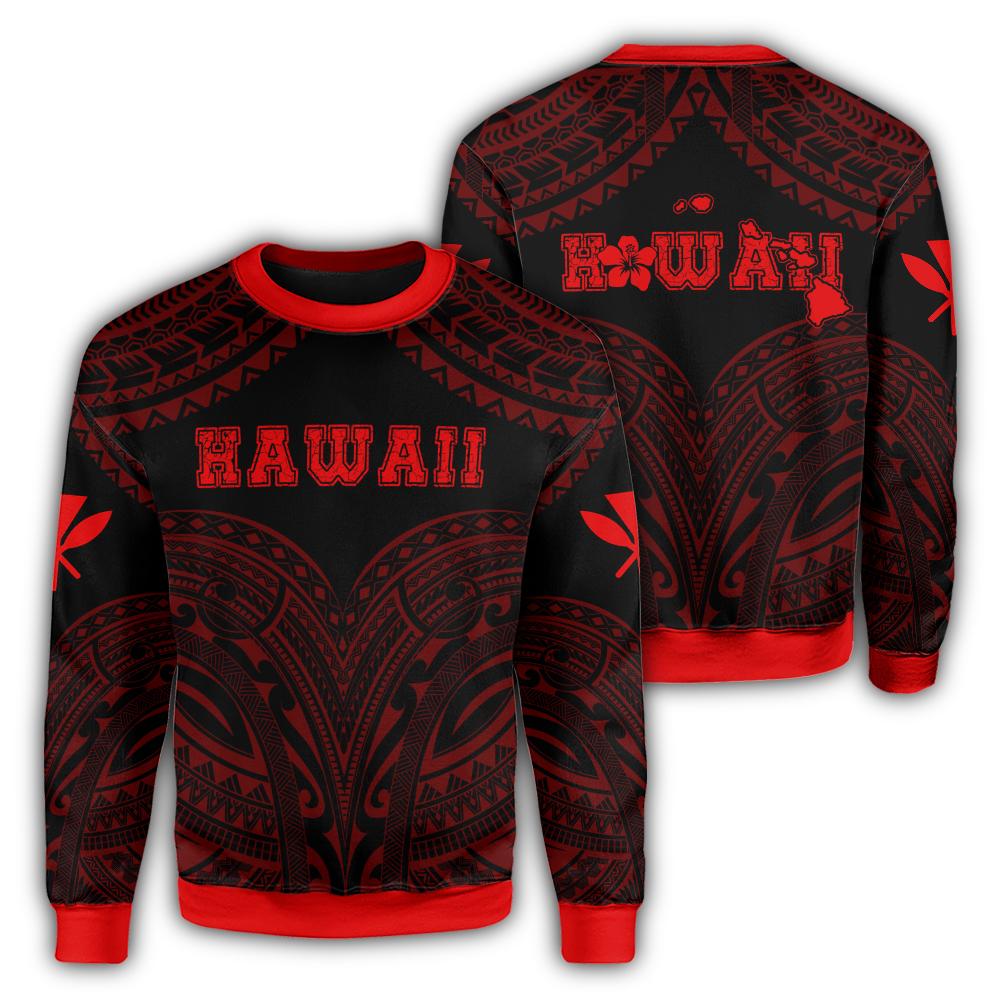 Hawaiian Kanaka Map Polynesian Sweatshirt - Red - Brad Style - AH Unisex Red - Polynesian Pride