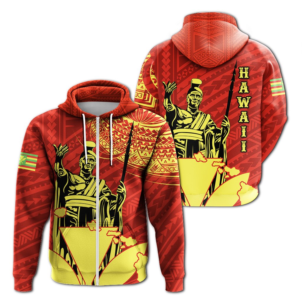 Hawaiian King Kanaka Map Polynesian Hoodie Zip Royal Hala Style Unisex Royal - Polynesian Pride