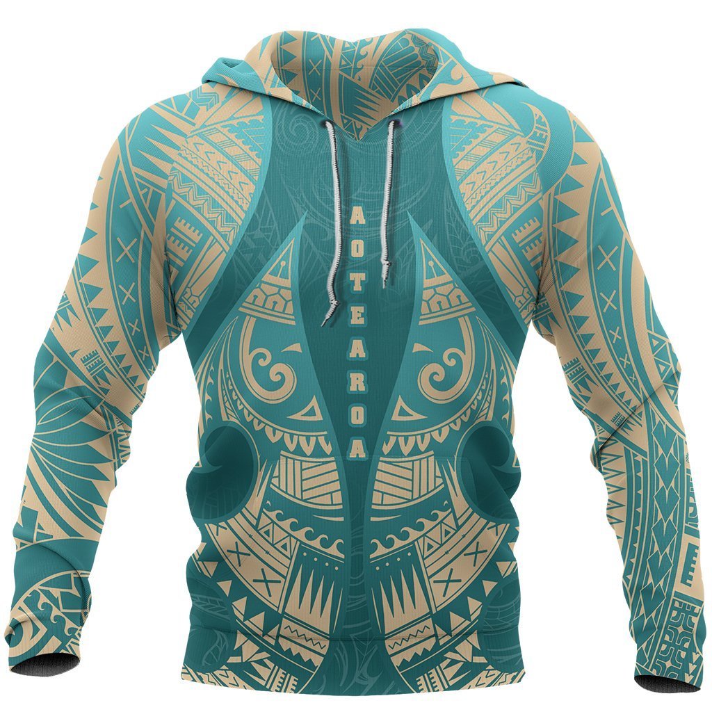 New Zealand Maori Hoodie, Hei Matau Tattoo Pullover Hoodie 02 Unisex Black - Polynesian Pride