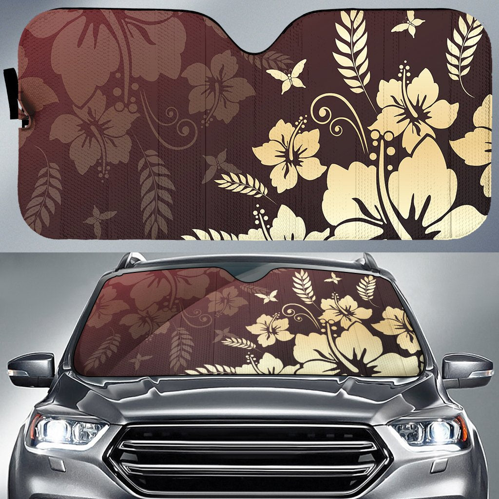 Hibiscus Golden Royal Car Sun Shade AH Auto Sun Shade Universal Fit White - Polynesian Pride