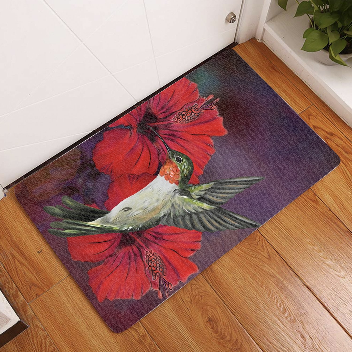 Hibiscus Hummingbird Door Mat AH Door Mat Black - Polynesian Pride