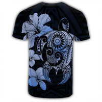 Hibiscus Plumeria Mix Polynesian Turtle T Shirt Blue AH - Polynesian Pride