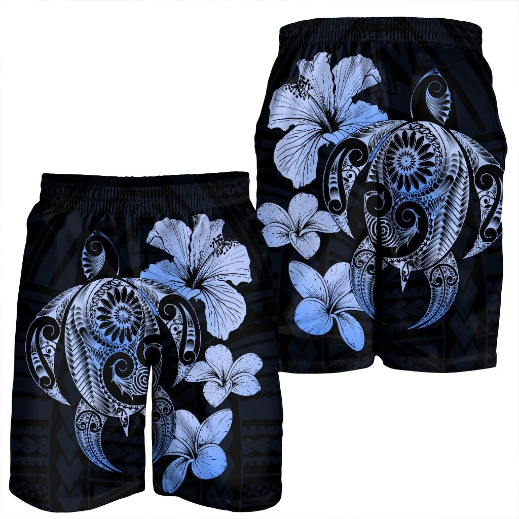Hibiscus Plumeria Mix Polynesian Turtle Men's Shorts Blue - AH - Polynesian Pride
