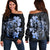 Hibiscus Plumeria Mix Polynesian Turtle Women's Off Shoulder Sweater Blue - AH Black - Polynesian Pride